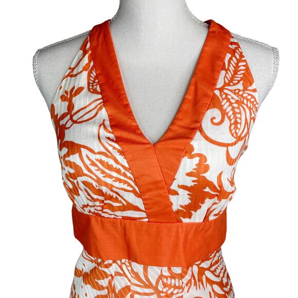 Harold’s Y2K Vintage Halter Fit and Flare Dress Sundress Tropical Orange White 2 - Picture 2 of 7